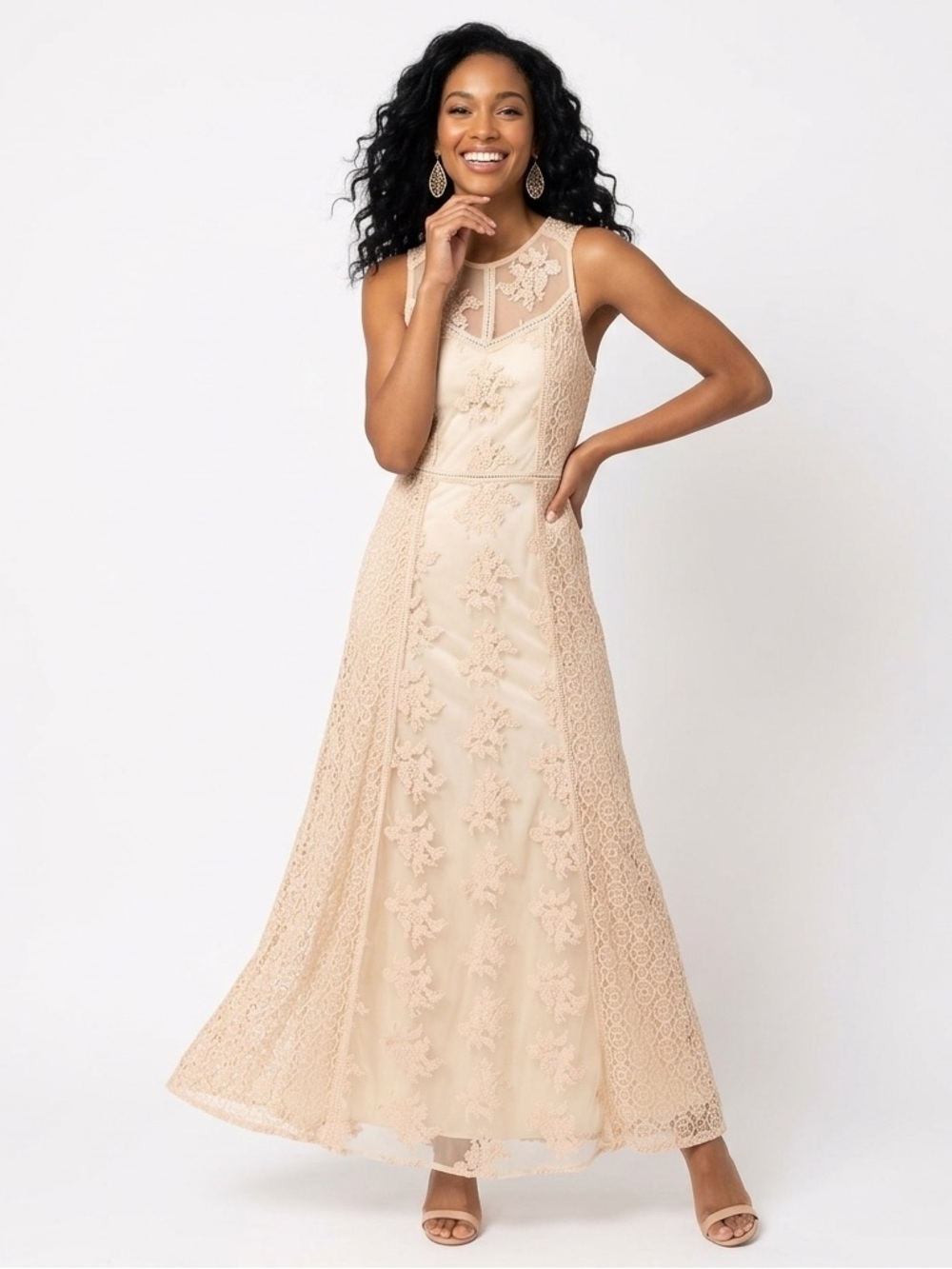 Forever 21 Contemporary Women Sleeveless Lace Maxi Cream Dress or
Cover-Up